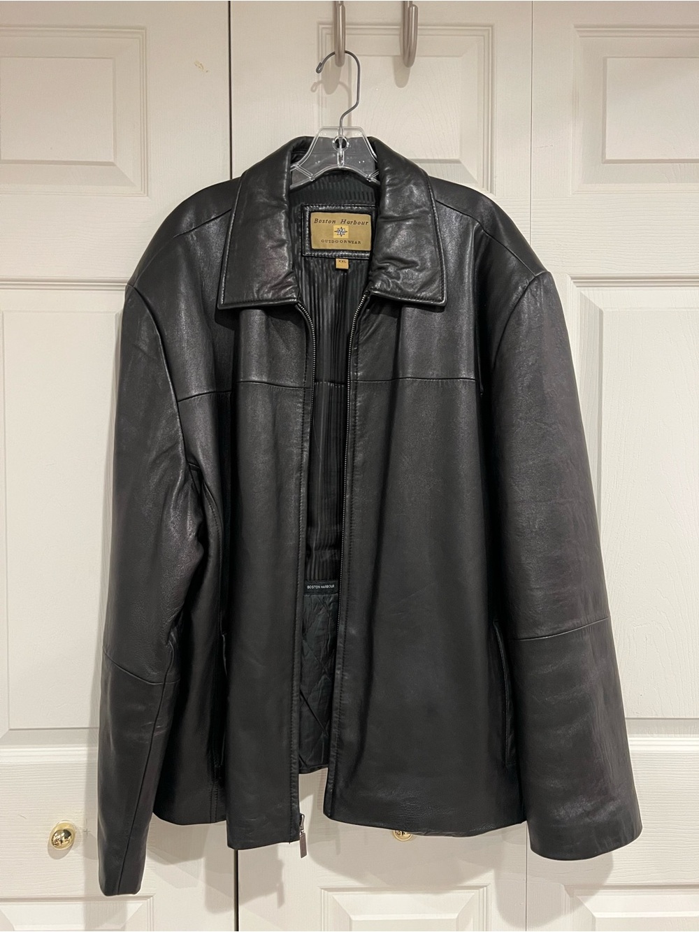 Men's Black Leather Bomber Jacket -